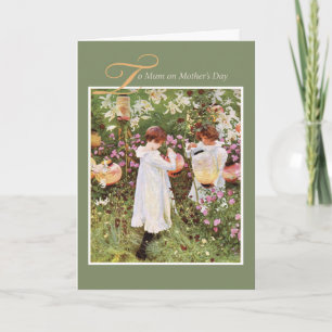 Cartão Mãe, Dia de as mães, Meninas no Jardim Flor, Vinta