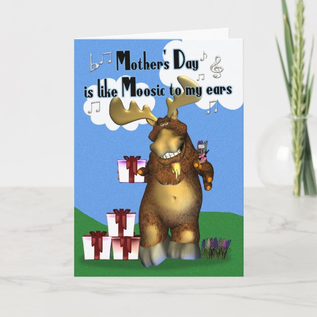 Cartão Mãe, Dia de as mães Moose com presentes (Frente)
