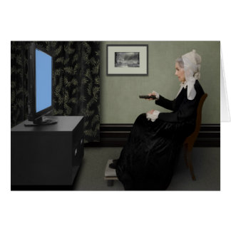 Cartão Mãe do Assobiante assistindo TV com controle remot