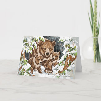 Cartão Mãe e Cubs do urso de urso no inverno