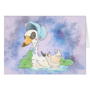 Cartão Mãe e Dia de as mães de Ganso com Aquarela