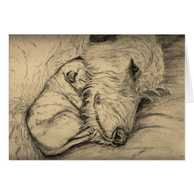 Cartão Mãe e filhote de cachorro do Wolfhound irlandês (Frente horizontal)