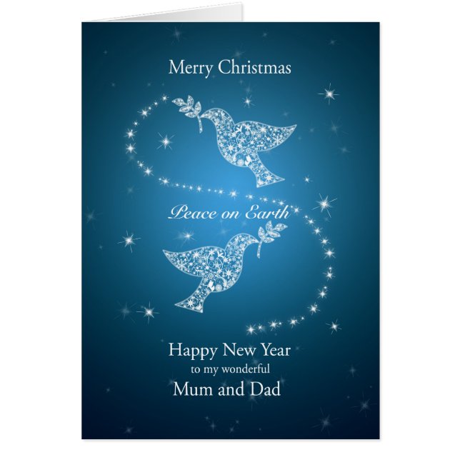 Cartão Mãe e pai, pombas do Natal da paz (Frente)