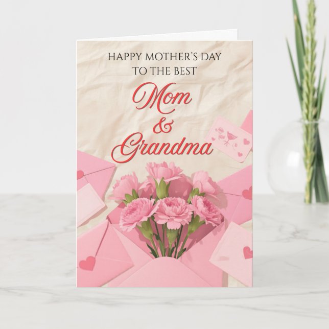 Cartão Mãe e Vovó Flores para o Dia das Mães (Frente)