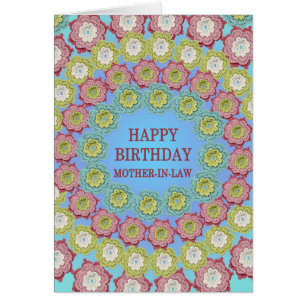 Cartão Mãe em Lei Flores de Crochet de Aniversário