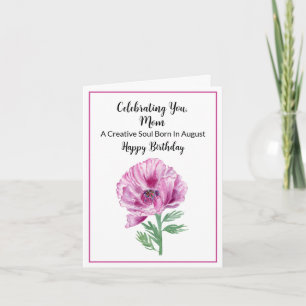 Cartão Mãe Feliz Agosto Aniversário Roxo Poppy