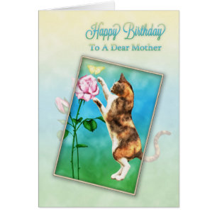 Cartão Mãe, Feliz Aniversário com um gato brincalhão