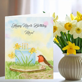 Cartão Mãe Feliz Aniversário Março Narcisos
