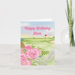 Cartão Mãe Feliz Aniversário Peônias No Campo de Golfe