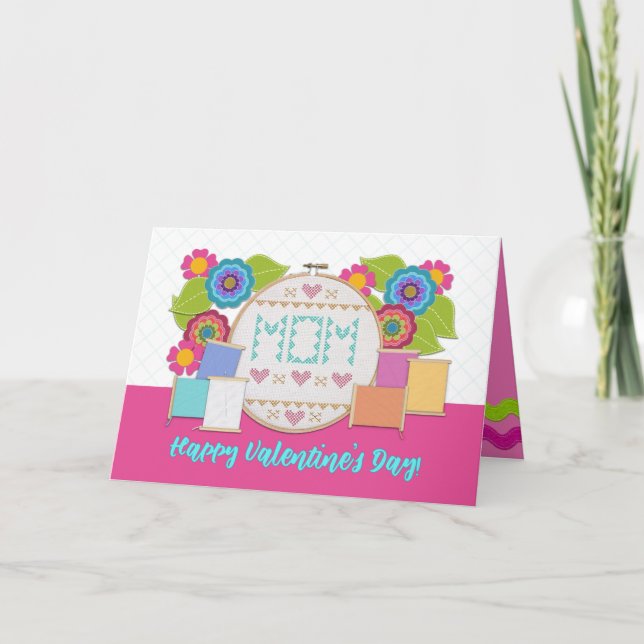 Cartão Mãe feliz dia de os namorados! Thread de bordado (Frente)