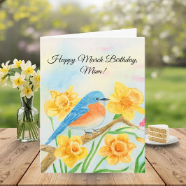 Cartão Mãe Feliz Março Aniversário Pássaro Azul