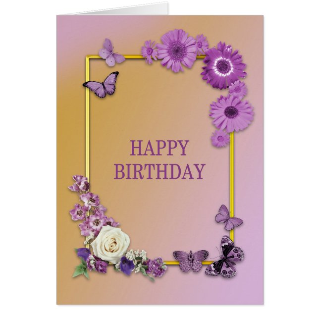 Cartão Mãe Flores de Aniversário e Borboletas (Frente)