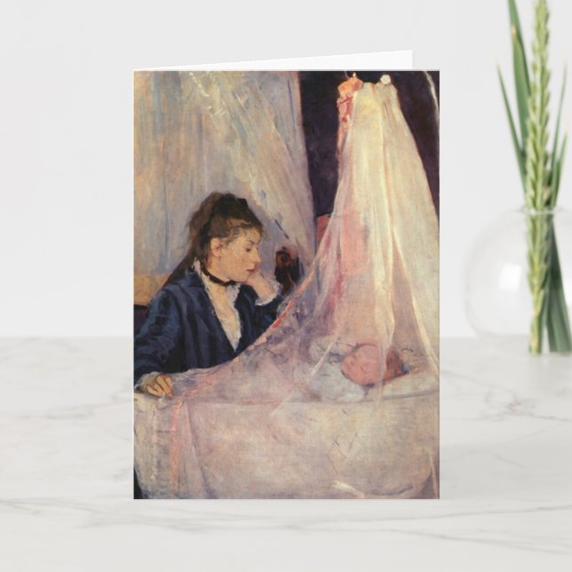 Cartão Mãe francesa olhando em Bassinette (Frente)