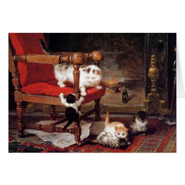 Cartão MÃE GATO BRINCANDO COM Dia de as mães DE KITTENS (Frente Horizontal)