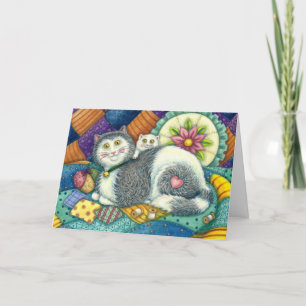 CARTÃO MÃE GATO E COZINHO, TRABALHOS DE PATCHWORK, PINCUS