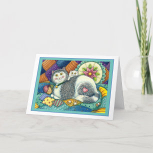 CARTÃO MÃE GATO E COZINHO, TRABALHOS DE PATCHWORK, PINCUS