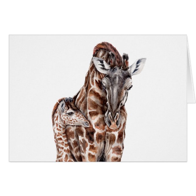 Cartão Mãe Girafa com Baby Giraffe (Frente Horizontal)