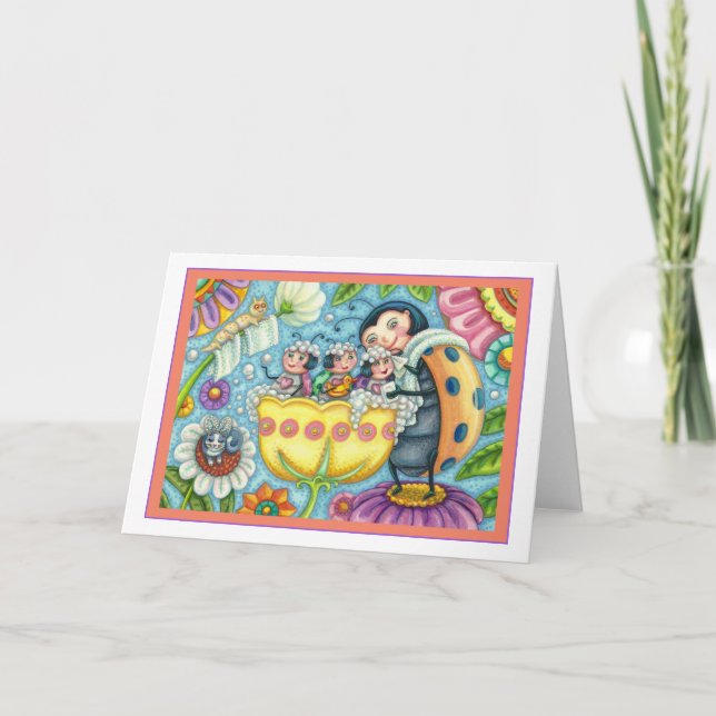 Cartão MÃE LADYBUG E CRIANÇAS, Vazio DE BORRACHA DE TULIP (Frente)