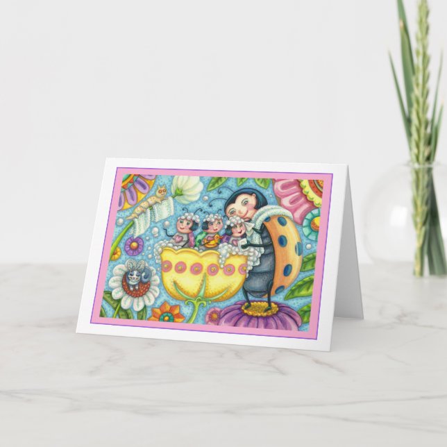 Cartão MÃE LADYBUG E CRIANÇAS, Vazio DE BORRACHA DE TULIP (Frente)