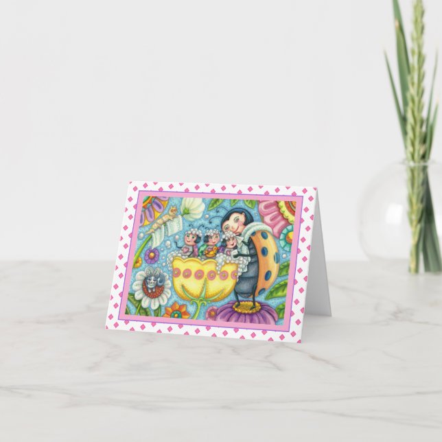 Cartão MÃE LADYBUG E CRIANÇAS, Vazio DE BORRACHA DE TULIP (Frente)