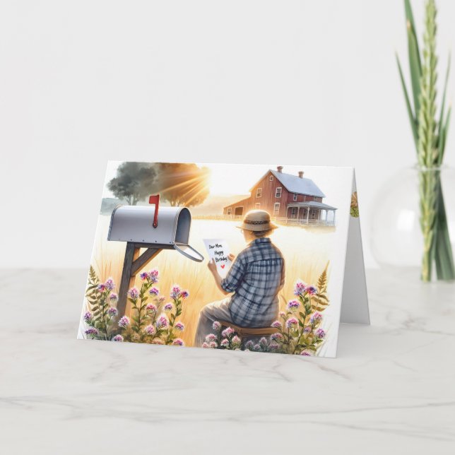 Cartão Mãe lendo uma carta de aniversário da criança (Frente)