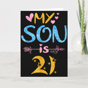 Cartão Mãe pai mamãe papai feliz aniversário filho tem 21