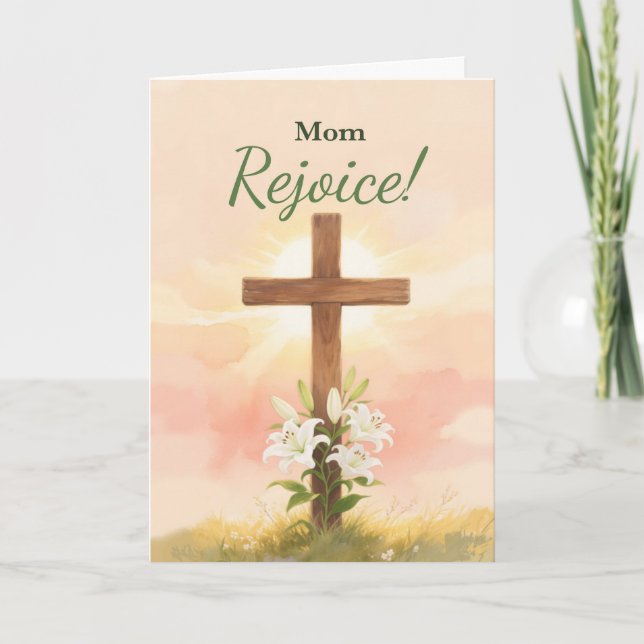 Cartão Mãe Páscoa Alegrai Cruz e Lírios Cristã (Frente)