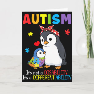 Cartão Mãe Pinguim Conscientização do Autismo Habilidade