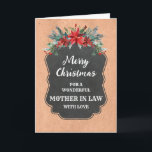 Cartão Mãe Rústica De Chalkboard Em Direito Feliz Natal<br><div class="desc">Feliz Natal para a mãe no cartão de direito com o padrão rústico do quadro-negro e folhagem de inverno com poinsettias.</div>
