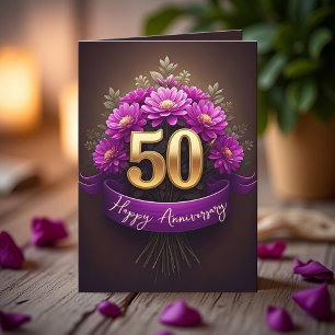 Cartão Mães roxas Ouro 50º aniversário de casamento