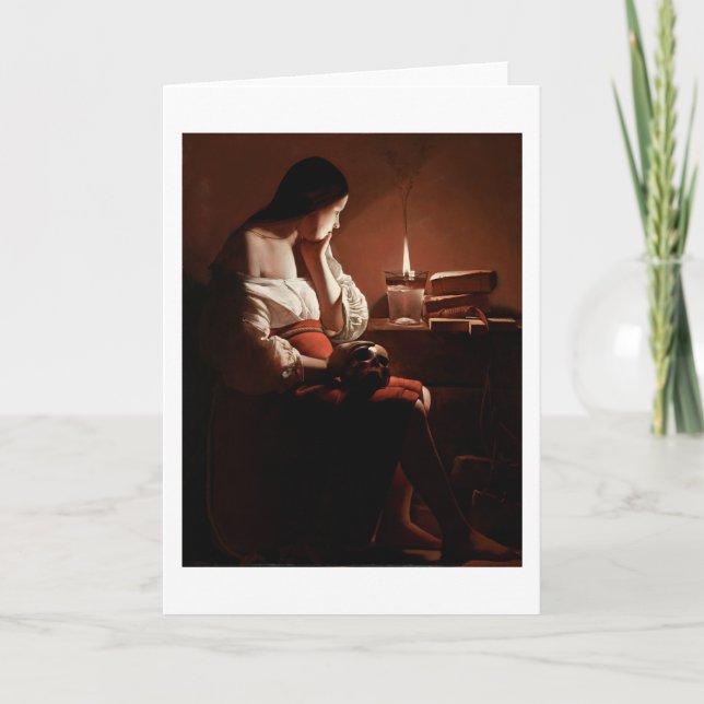 Cartão Magdalene com chamas fumantes, La Tour (Frente)