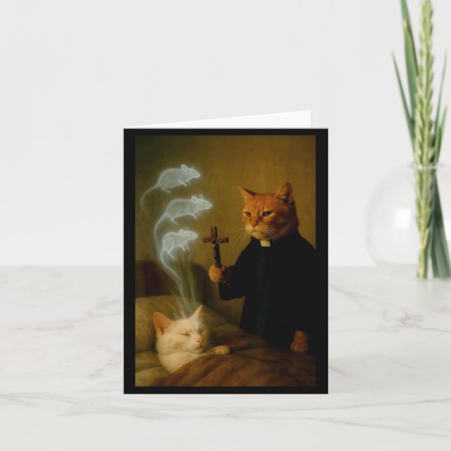 Cartão Mage Cat Meme Cat Exorcism Mouse Funny Fantasy Hum (Frente)