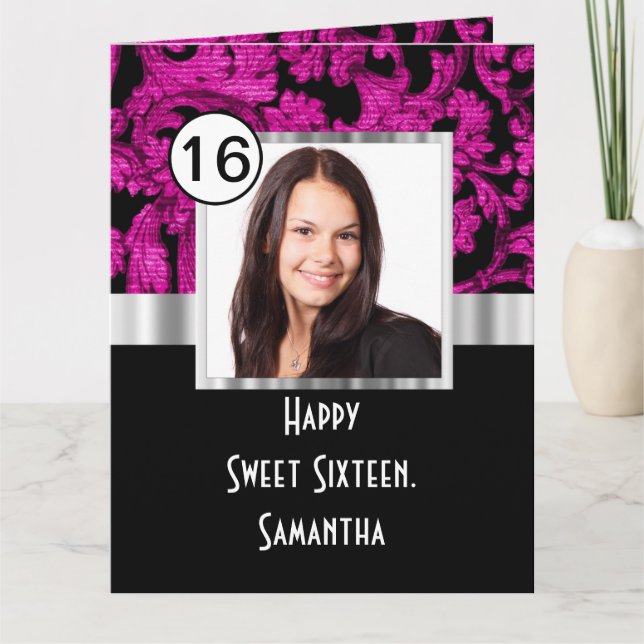 Cartão Magenta e damascos pretos doce dezesseis (Frente)