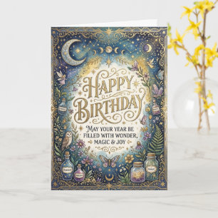 Cartão Magia Celestial Mística Escura Feliz Aniversário