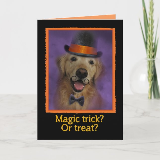 Cartão Mágica Trick ou Treat? Ouro Retriever Halloween (Frente)