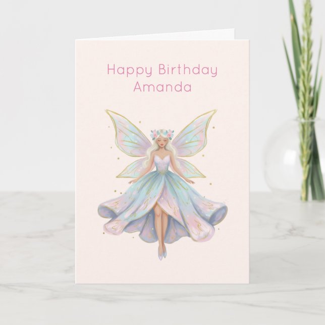 Cartão Magical Angel Fairy Pastel Colors Birthday (Frente)