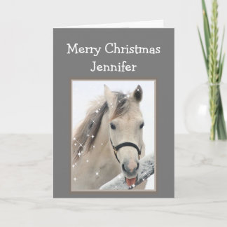 Cartão Magical Christmas Custom Name Wishes White Horse
