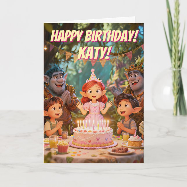 Cartão Magical Enchanted Forest Trolls Birthday Party  (Frente)