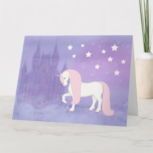 Cartão Magical Fairytale Castelo Unicorn Stars Aniversári (Frente)