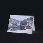 Cartão Magical Norwegian Winter Scenery Blank Card<br><div class="desc">A blank card with a photo on the front of a Norwegian pond with a boathouse in the foreground and a church across the water.</div>