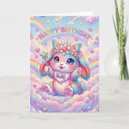 Cartão Magical Rainbow Bunny Birthday Whimsical Childrens