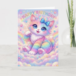 Cartão Magical Rainbow Kitten Children's Whimsical 
