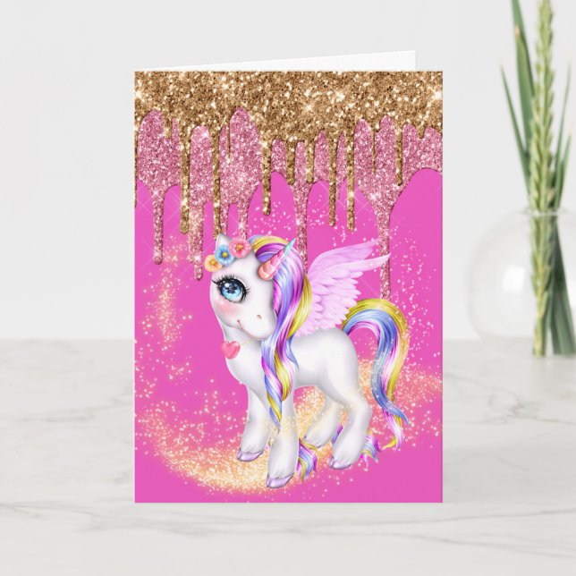 Cartão Magical unicorn pony fairy wings glitter (Frente)