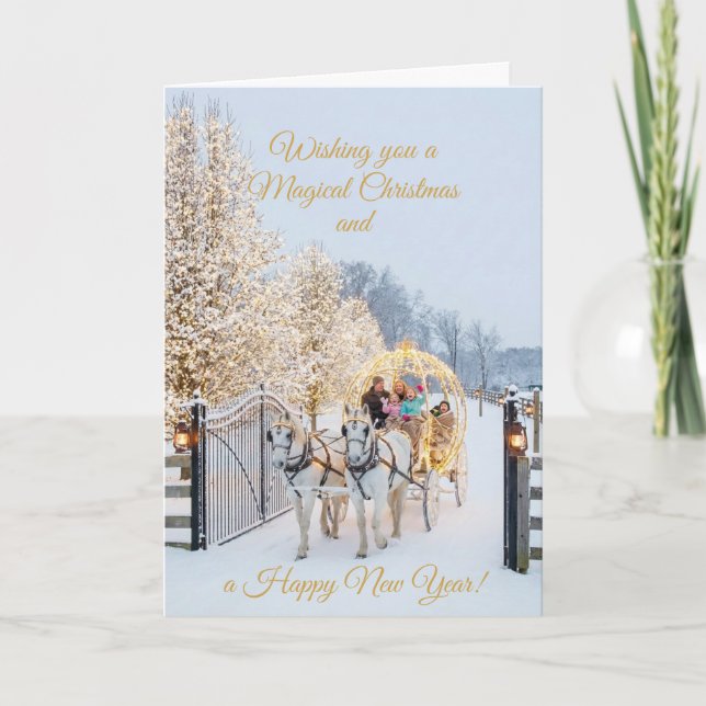 Cartão Magical Winter Carriage Ride Christmas Photo Card (Frente)