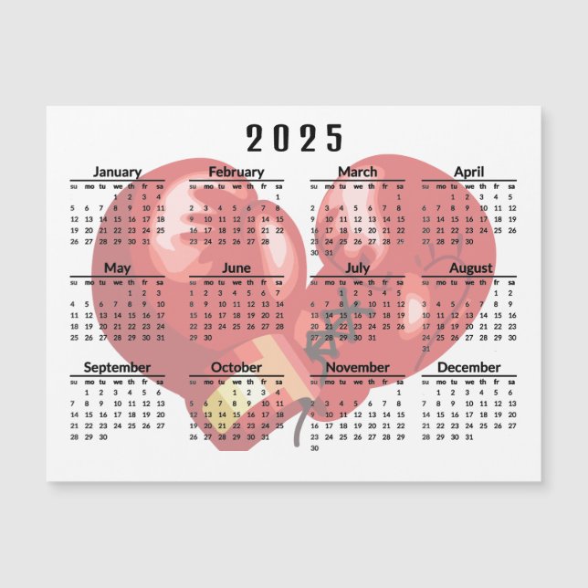 Cartão Magnético Calendário 2025 Com Luvas De Boxi (Frente)
