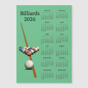 Cartão Magnético Calendário 2026 Bilhar Sinuca