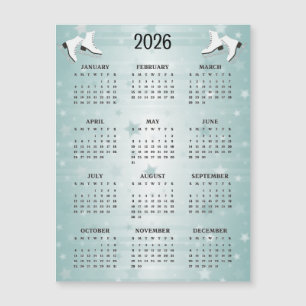 Cartão Magnético Calendário 2026 Design de Patins 
