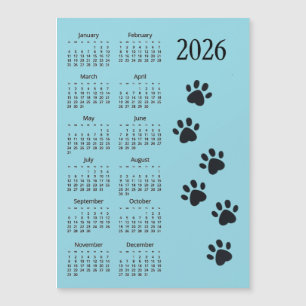Cartão Magnético Calendário 2026 Design Pawprints