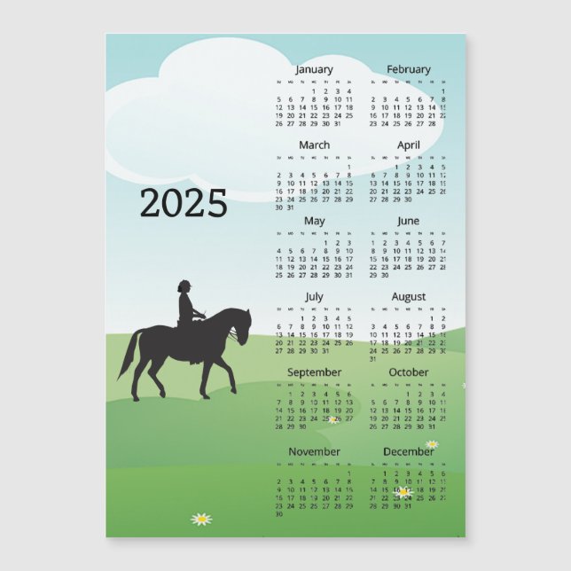 Cartão Magnético Calendário Horseback Riding 2025 (Frente)