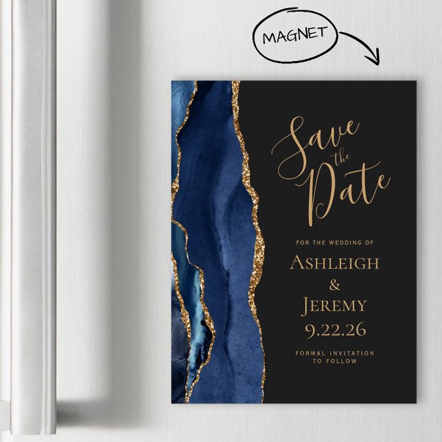 Cartão Magnético Chic Ágata Azul Marinho Dourado E (Criador carregado)